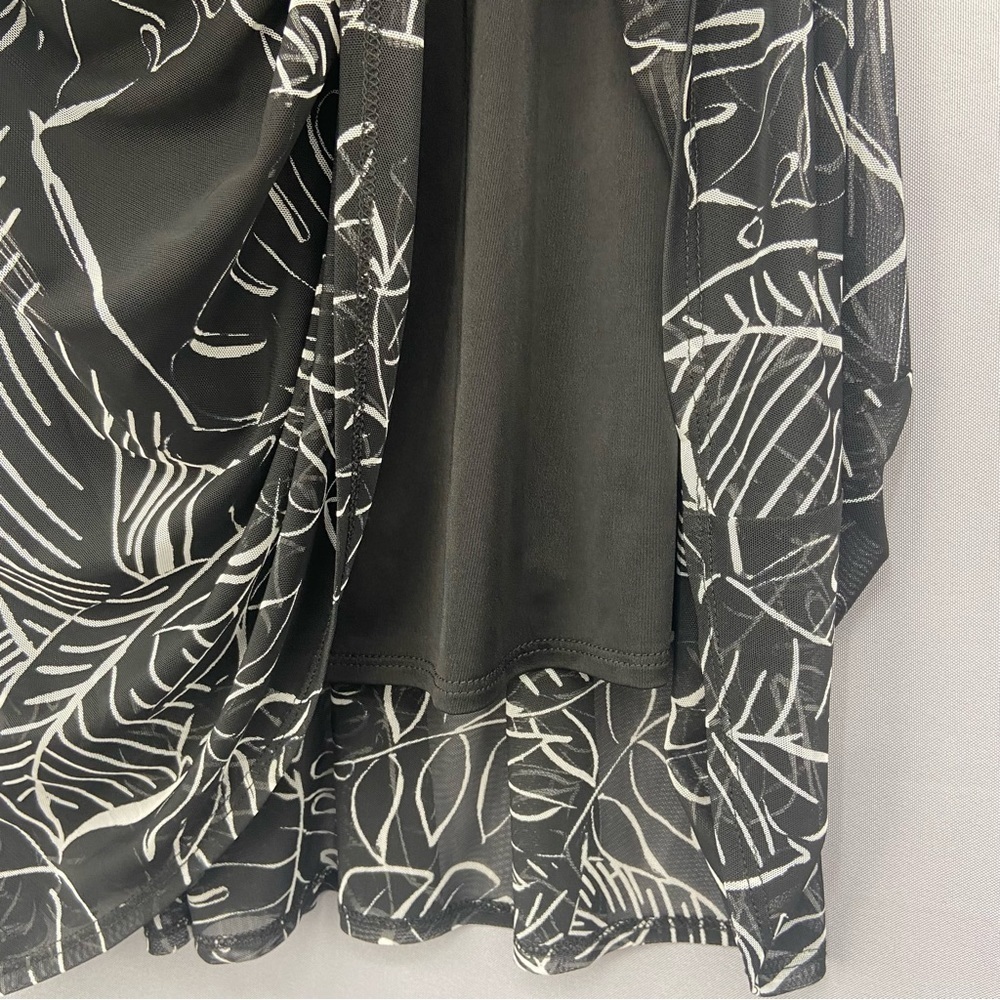 Joseph Ribkoff Surplice Wrap Midi Dress Black and White Palm Tropical Print 10 - Picture 7 of 13